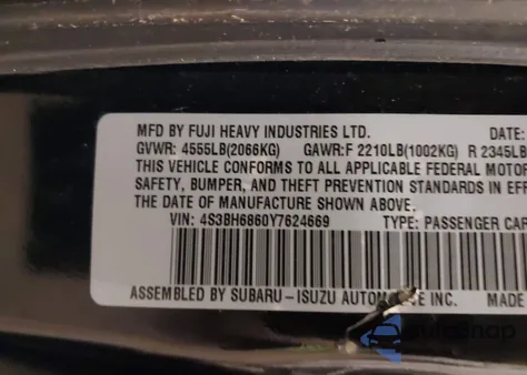 2000 Subaru Outback Limited from USA, damaged, VIN 4S3BH6860Y7624669